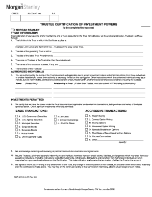 Trustee Certification of Investment Powers
