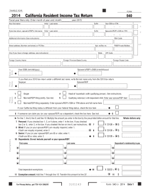 2014 California Resident Income Tax Return 540