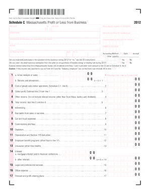 Massachusetts Schedule C Profit or Loss from Business 2012