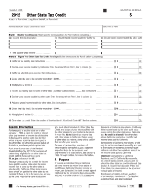 California Schedule S 2012 Other State Tax Credit