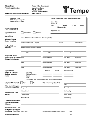 Tempe Police Department Alarm Permit Application