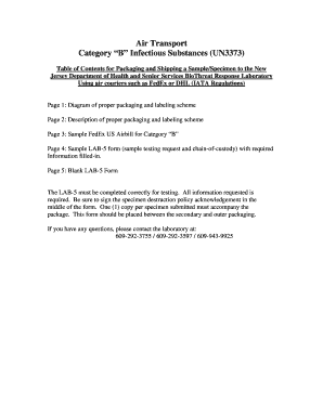 New Jersey LAB-5 Form for Infectious Substances