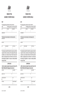 California Incorrectly Reported Vehicle Statement