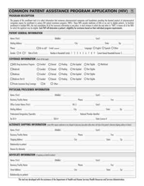 HIV Patient Assistance Program Application