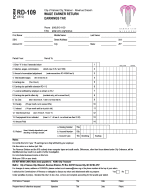 Kansas City Missouri RD-109 Wage Earner Return