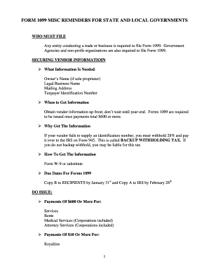 Form 1099 MISC Reminders for State and Local Governments