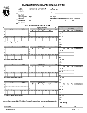 Child Care Assistance Program Billing Report