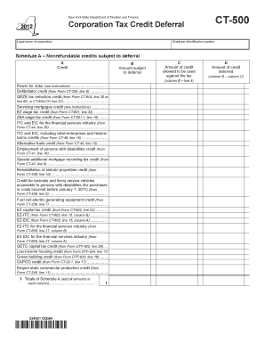 New York Corporation Tax Credit Deferral Form CT-500
