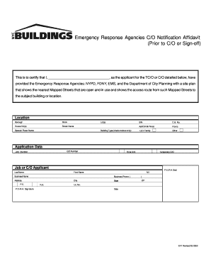 Emergency Response Agencies C/O Notification Affidavit