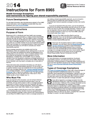 Instructions for Form 8965 Health Coverage Exemptions