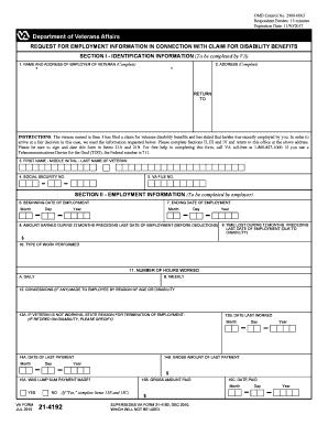 VA Form 21-4192 Request for Employment Information