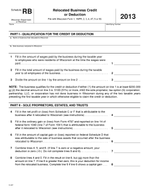 Wisconsin Relocated Business Credit or Deduction Form