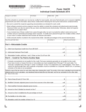 Colorado Individual Credit Schedule 2014