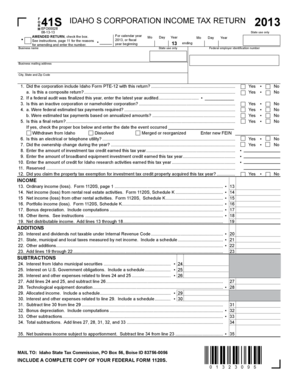 Idaho Corporation Income Tax Return 2013