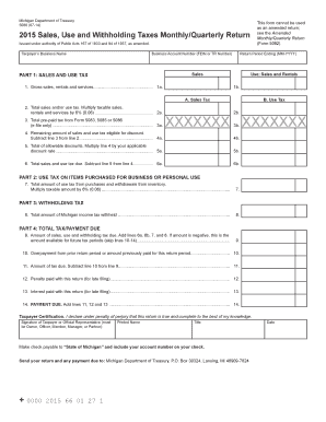 Michigan Sales, Use and Withholding Tax Monthly/Quarterly Return