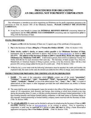 Oklahoma Nonprofit Corporation Certificate of Incorporation
