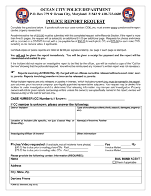 Ocean City Police Report Request