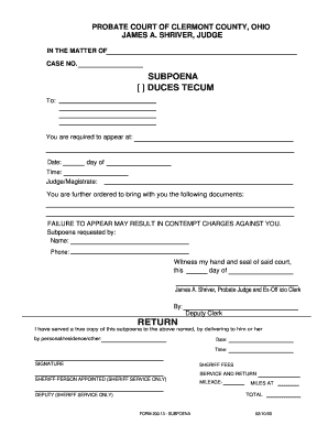 Ohio Subpoena Form