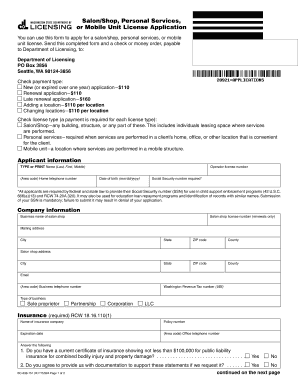 Washington Salon/Shop License Application