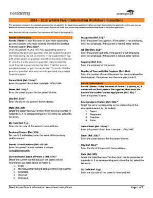 WASFA Parent Information Worksheet