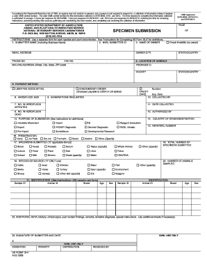 USDA Animal and Plant Health Inspection Service Specimen Submission Form