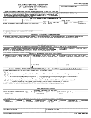 US Customs and Border Protection Protest Form