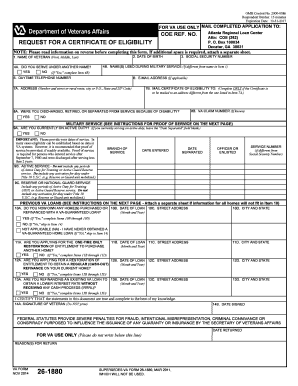 VA Form 26-1880 Request for Certificate of Eligibility