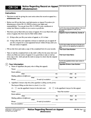 California Misdemeanor Appeal Record Notice