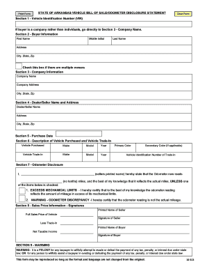 Arkansas Vehicle Bill of Sale