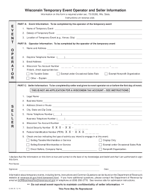 Wisconsin Temporary Event Operator and Seller Information