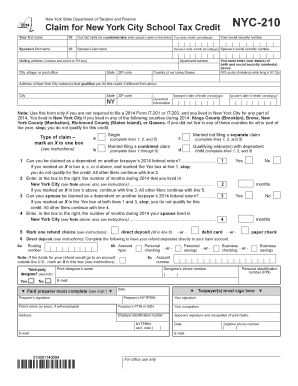 New York City School Tax Credit Claim Form NYC-210