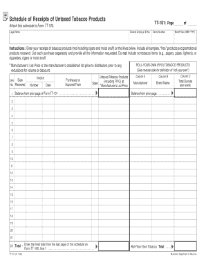 Wisconsin Tobacco Products Tax Schedule