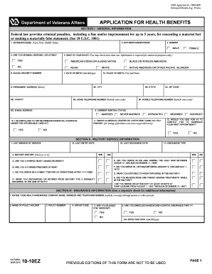 VA Form 10-10EZ Health Benefits Application