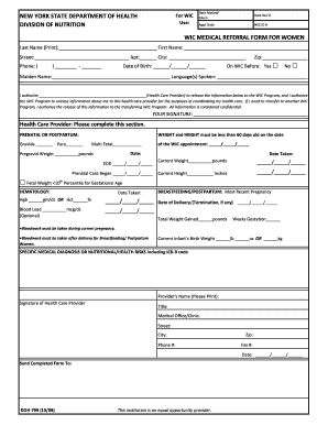 WIC Medical Referral Form for Women