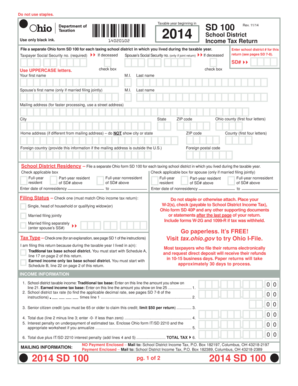 Ohio School District Income Tax Return Form SD 100