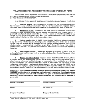 Volunteer Service Agreement and Release of Liability Form