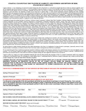 Coastal Cleanup Day 2015 Waiver of Liability