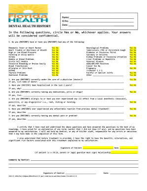 Dental Health History Form