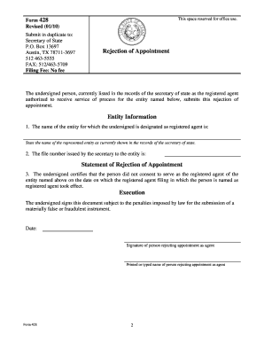 Texas Registered Agent Rejection Form 428