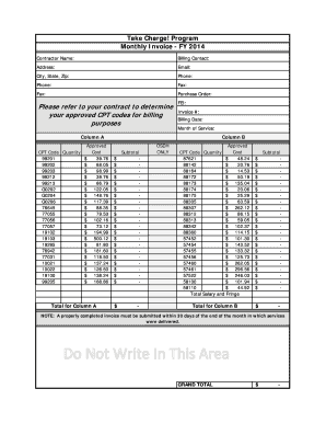 Take Charge Program Monthly Invoice