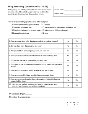 Drug Screening Questionnaire (DAST)