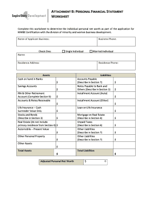 Personal Financial Statement Worksheet
