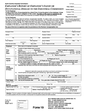 North Carolina Employer’s Report of Employee’s Injury or Occupational Disease