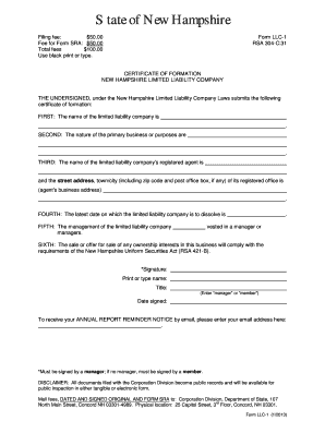 New Hampshire LLC Certificate of Formation