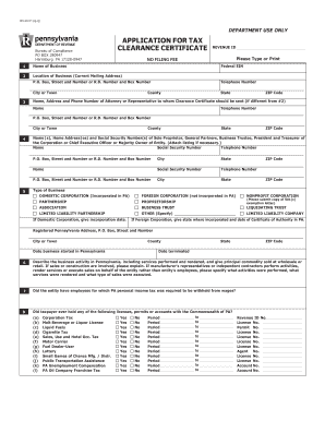 Pennsylvania Tax Clearance Certificate Application