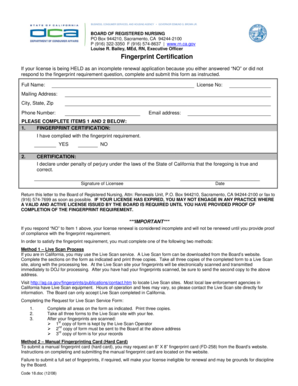 California Nurse Fingerprint Certification Form