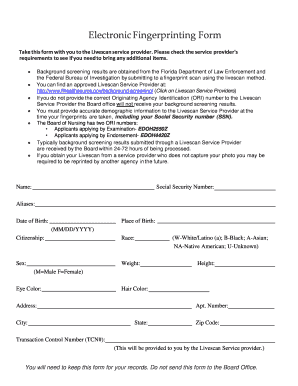 Florida Electronic Fingerprinting Form
