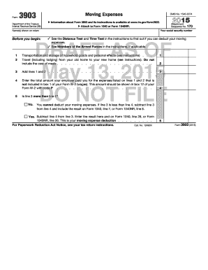 IRS Form 3903 Moving Expenses Draft