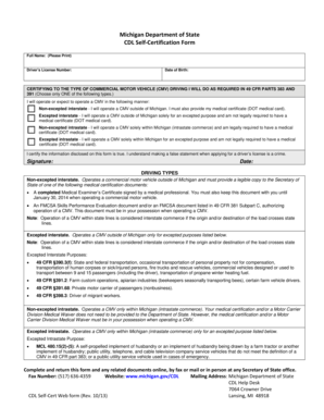 Michigan CDL Self-Certification Form
