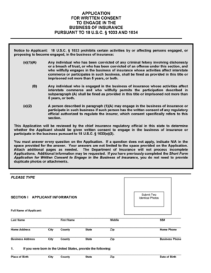 Application for Written Consent to Engage in the Business of Insurance